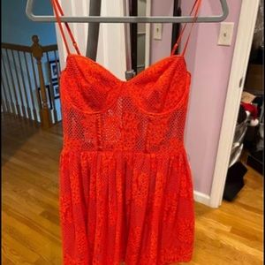 Orange crochet Bebe mini dress